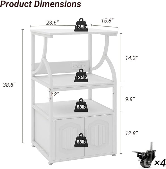 Natwind 4 -Tier Rolling Printer Stand with Power Outlet,23.6"x15.8",White | Printer Table with Adjustable Open Shelf,Home Office Storage Filing Cabinet on Lockable Wheels for Printer,Scanner and Files