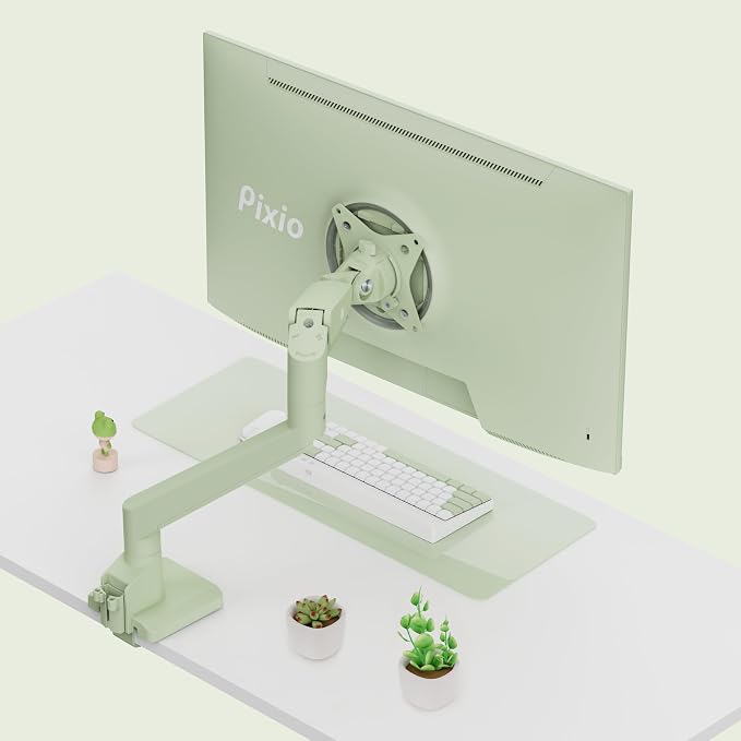 Pixio PS1S Wave Mint Green Single Monitor Arm Stand Desk Mount - Fits up to 32 inches Monitors and up to 19.8lbs. VESA Compatibility and Integrated Cable Management