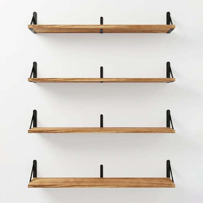 Long Wall Shelf,Large Floating Shelves for Wall,Wood Floating Bookshelves Hanging,Book Storage Display for Living Room Bedroom Office Bathroom Decor,4 Pack,36 Inch,Carbonized Black