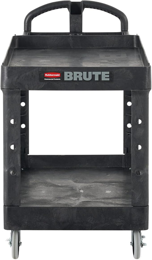 Rubbermaid Commercial Products 2-Shelf Utility/Service Cart, Medium, Black, Lipped Shelves, Ergonomic Handle, 500 Lbs Capacity, forfor Warehouse/Garage/Cleaning/Manufacturing