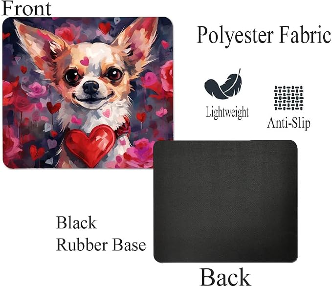 Chihuahua Mouse Pad Dog with Red Hearts Pattern Non-Slip Rubber Mouse Pad Puppy in Love Mouse Pad for Home Office Work Desk Computer Desktop Laptop for Dog Lovers