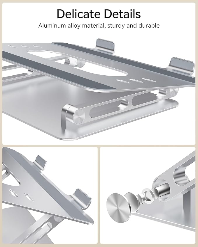 Orlian Foldable Aluminum Laptop Stand for 10-17.3" Laptops, Height Adjustable Portable Ergonomic Computer Holder, Space Saving Desk with Heat Dissipation. Compatible with MacBook/Dell/HP etc, Silver