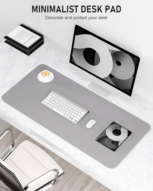 Desk Pad, 30" x 14" PU Leather Non-Slip Desk Mat Large Mouse Pad for Desktop, Waterproof Laptop Computer Writing Mat for Office, Home, Work, Gaming, Silver