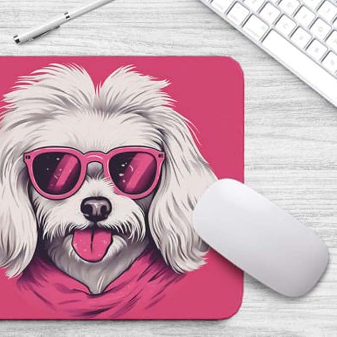 Pink Mousepad Glamour Dog Havanese Mouse Pad for Home Office Gaming Working Desk Computer Desktop Accessories Non-Slip Rubber Mousepad for Dog Lovers