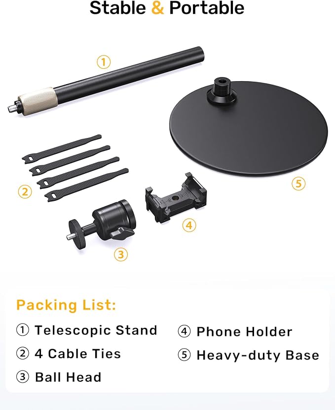Upgraded Webcam Stand for Desk, Telescopic Webcam Tripod Mount with Ball Head, Compatible with Logitech Camera C922 C930e C920S C920 C615 C960 C920x BRIO 4K NexiGo N60, Phone Holder with 1/4" Thread