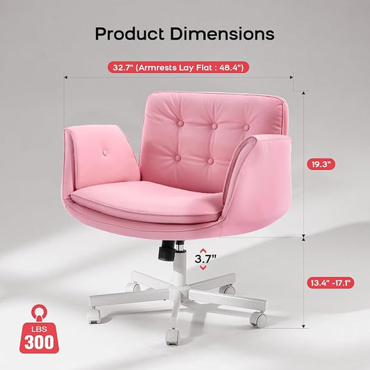 amseatec Criss Cross Office Chair, PU Leather Vanity Chair with 5-Level Adjustable Armrests & Swivel, Ergonomic Criss Cross Chair for Home Office Bedroom Makeup(Pink)