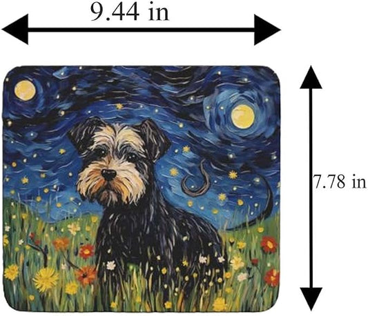 Starry Night Dog Mouse Pad for Home Office Gaming Working Desk Computer Desktop Accessories Non-Slip Rubber Mouse Pad for Dog Lovers (Miniature Schnauzer)
