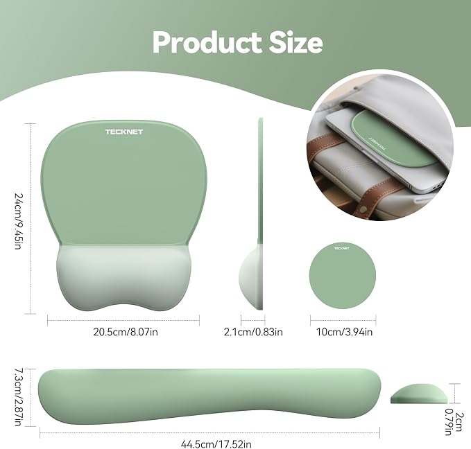 TECKNET Gel Mouse Pad with Wrist Rest, 3 in 1 Keyboard Wrist Rest for Pain Relief, Non-Slip PU Base & Easy Typing, Ergonomic Mousepad Set for Office & Home
