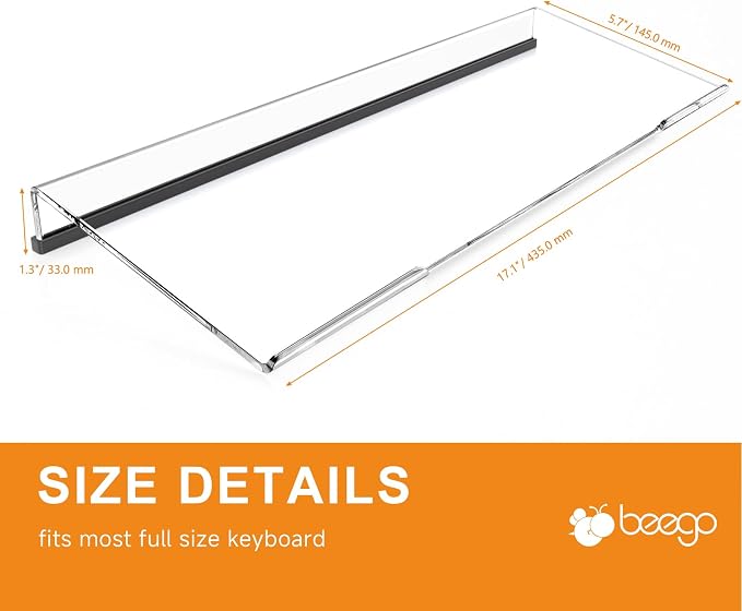 Beego Ergonomic Computer Keyboard Stand - Clear Acrylic Keyboard Riser Tilted Keyboard Holder Keyboard Tray with Black Non-Slip Strip for Easy Typing at Home School Office Desk Accessories