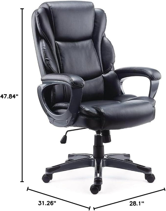 Alera Kirkdale Leather Manager Office Chair, High-Back Executive Computer Chair, Adjustable Seat Height, Supports Up to 275 lb, Black