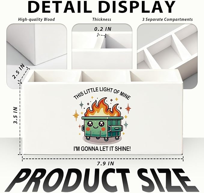Funny Dumpster Fire Pen Pencil Holder for Desk, Coworker Gifts for Women Men, Dumpster Fire Gifts, This Little Light of Mine Wooden Box Sign Decorations for Office Workplace Desk Tabletop