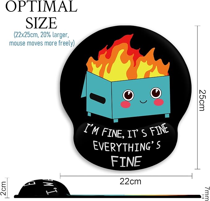 Ergonomic Mouse Pad with Wrist Rest Dumpster on Fire Gaming Mousepad Funny | Wrist Support Pain Relief, Cute, Office Desk Accessories, Work, Home, Non-Slip PU Base, for Wireless Mouse Computer Laptop