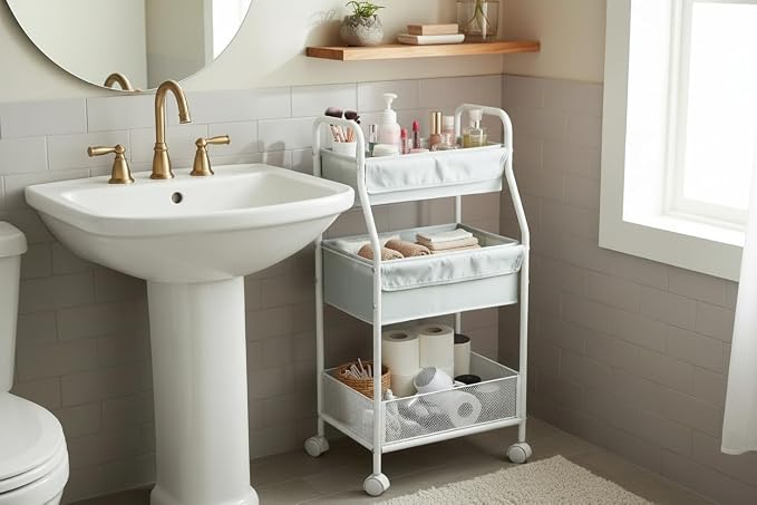 Moteph Rolling Utility Cart with Wheels, 3-Tier Diaper Cart, Rolling Nursery Cart & Baby Caddy Organizer for Nursery Essentials, Bedside/Postpartum Cart, Craft & Art Storage, Rolling Book Cart