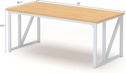 NSdirect Computer Desk 70×30.7 Inch Gaming Desk with Deeper & Thicker Desktop, Office Desk Work Desk for Home Office, Natural