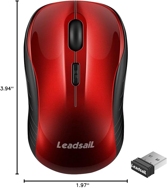 LeadsaiL Wireless Mouse, 2.4Ghz USB Cordless Mouse for Laptop, Compact Silent Mice, 4 Buttons, 3 Adjustable DPI, Ergonomic Optical Mouse for MacOS and Windows Coumpter, Notebook