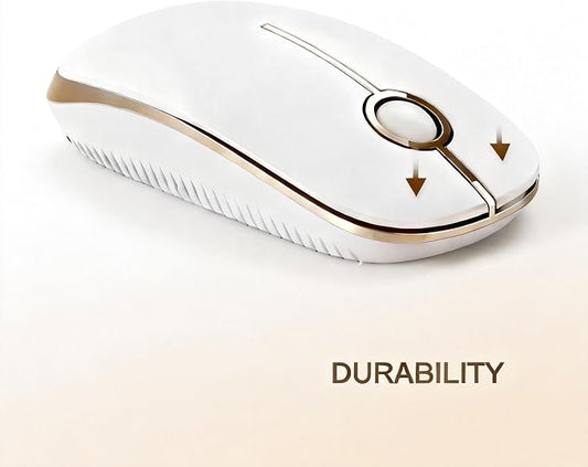 Unipows Wireless Mouse - 2.4G Slim Portable Computer Mouse with Nano Receiver, Less Noise Mobile Optical Mice for Notebook, PC, Laptop, Computer, Mac (White Gold)