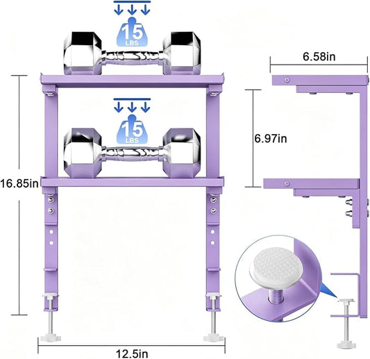 2-Tier Desk Shelf, Expandable Under Desk Storage, Clamp on Desk Shelf, Desktop Accessories for Offices, Study Rooms, and Game Rooms (Purple)