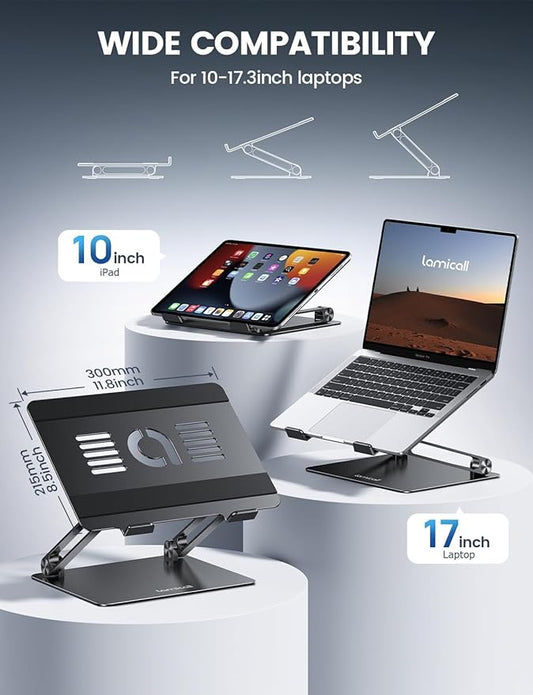 Lamicall Adjustable Laptop Stand, Portable Laptop Riser, Aluminum Laptop Stand for Desk Foldable, Ergonomic Computer Notebook Stand Holder for MacBook Air Pro, Dell XPS, HP (10-17.3'') - Black