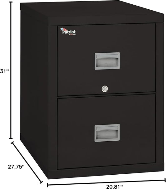 FireKing Patriot 2P2131-CBL Insulated UL Class 350 one-Hour Fire Rated Vertical Filing Cabinet with 2 Drawers, Deep Legal Size, 31-9/16" Length x 20-13/16" Width x 27-3/4" Height, Black