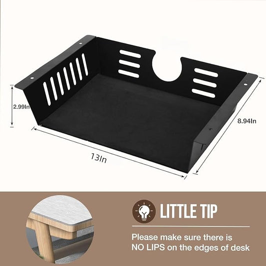 2 Pack Under Desk Shelf-Metal -Black Under Shelf Storage for Office Tables & Workstations(13Inch)