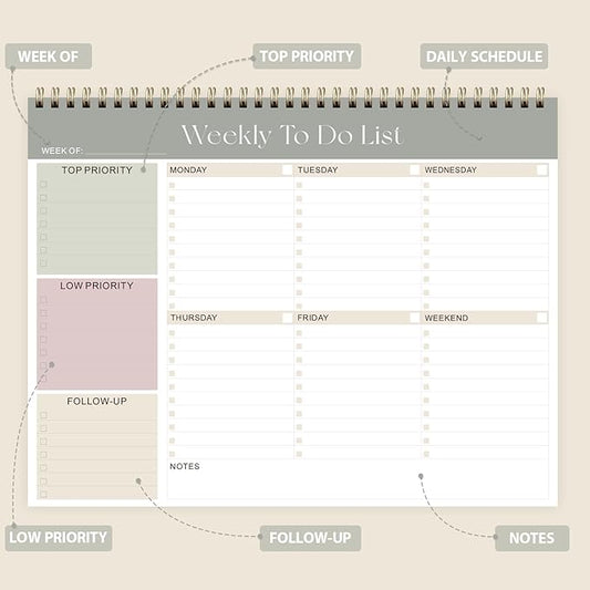 Weekly To Do List Notepad, Undated Planner with 52 Sheets (8.5''x11'') | Desk Accessories and Supplies, Women & Man, Home School & Work