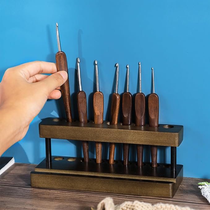 Pencil & Pen organizer for Desk,Wooden pen holder with Phone Stand for Office & Home,Solid Walnut Pencil Display Stand (Single-row - Walnut)
