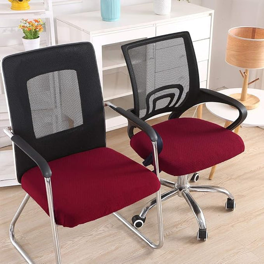 Smiry Stretch Jacquard Office Computer Chair Seat Covers, Removable Washable Anti-dust Desk Chair Seat Cushion Protectors - Burgundy
