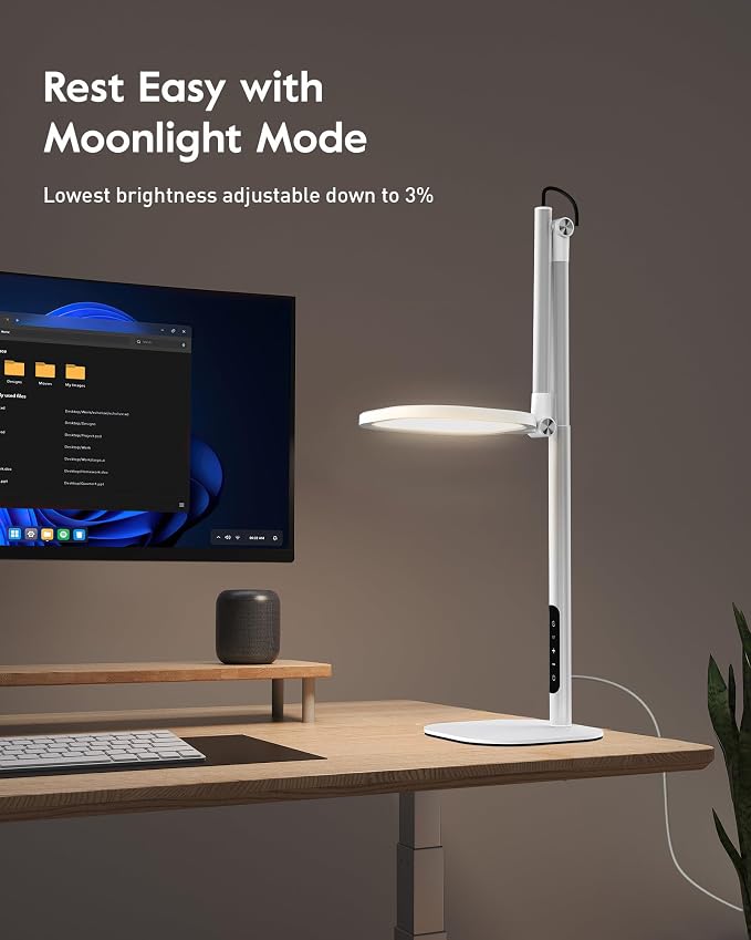 Led Desk Lamps for Home Office with Base, Tall Desk Lamp with 50 Light Modes & Memory and Timer Func Computer Light, Flexible Adjustable Table Lamps for Video Conference, Architect (White 1 Pack)