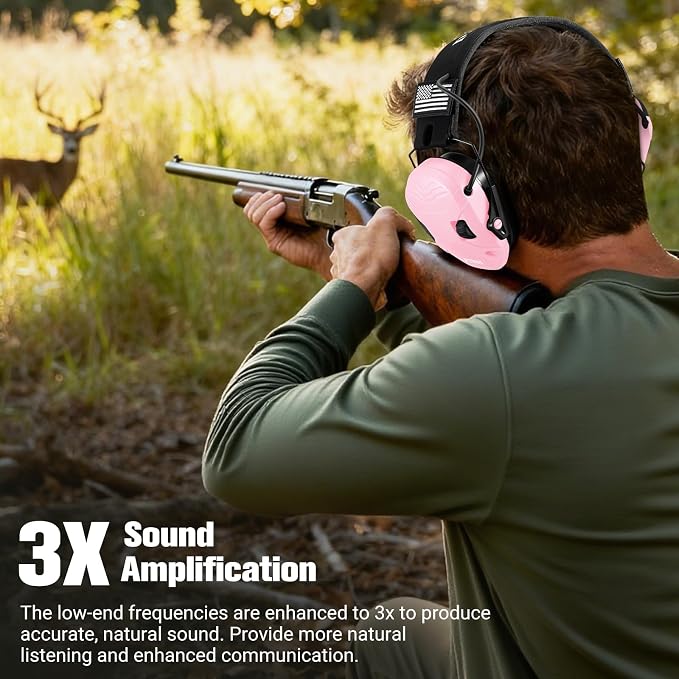 Electronic Shooting Ear Protection w/Gel Pads, 23dB NRR Active Noise Reduction & 3X Amplification Headset for Shooters