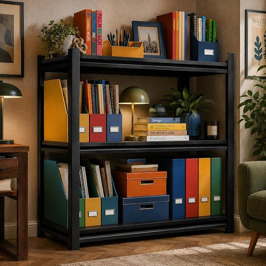 3 Tier Metal Bookshelf, Adjustable Tall Bookcase, Heavy Duty 1800 LBS Modern Deep Book Shelf, Bolt-Free Storage Shelves for Living Room, Home Office, Garage, 27.6" Wx 13.8" Dx 31.5" H