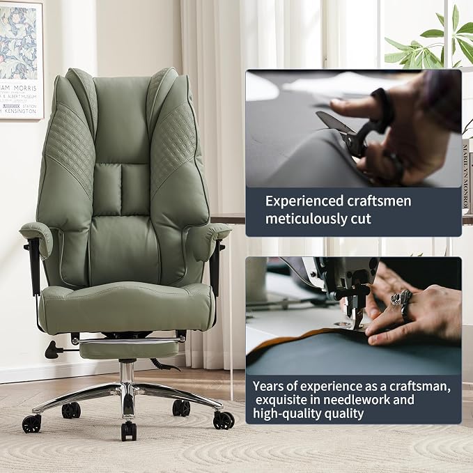 EXCEBET Big and Tall Office Chair 400lbs Wide Seat, Leather High Back Executive Office Chair with Foot Rest, Ergonomic Chairs Lumbar Support for Lower Back Pain Relief (Light Green)