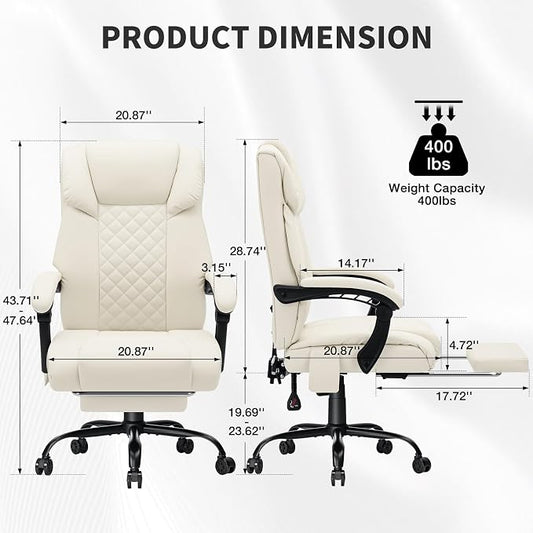 HOFFREE 7 Points Vibration Massage Office Chair with Heat Ergonomic Executive Office Chair with Footrest Reclining Home Office Desk Chairs Beige