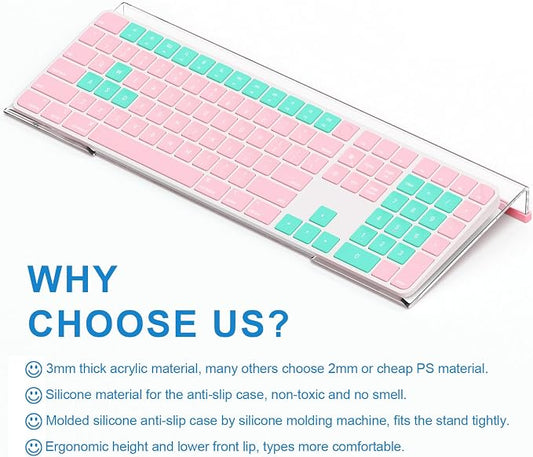 WINFFOR Comfortable Computer Keyboard Stand - Ergonomic Keyboard Riser Acrylic Tilted Keyboard Holder for Easy Typing&Working at Home Office - Fits All Keyboard Sizes - 17'' Wide (Crystal Clear)