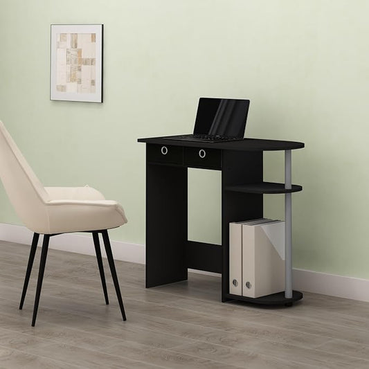 Ipoh Home Computer Desk, 32 Inch Writing Desk, Study Desk with Side Shelves and Bin Storage, for Home Office, Study Room, Black/Grey