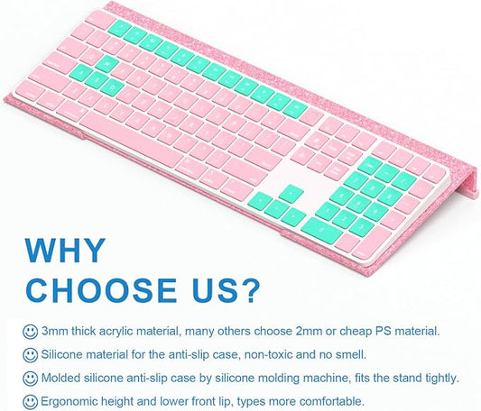 WINFFOR Comfortable Computer Keyboard Stand - Ergonomic Keyboard Riser Acrylic Tilted Keyboard Holder for Easy Typing&Working at Home Office - Fits All Keyboard Sizes - 17'' Wide (Glitter Pink)