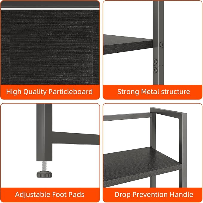 Desk Shelf with Drawer, 41.3" Desktop Organizer Shelf, Desk Hutch for Computer Monitor Max 32", 3 Tier Desktop Display Rack, Wooden Desk Top Bookshelf Storage Rack for Home Office Dorm, Black