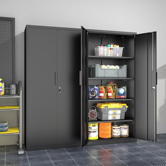 Tall Steel Garage Storage Cabinet with Lock - 72" H Heavy Duty Metal Storage Locker with 4 Adjustable Shelves for Home, Office, Black