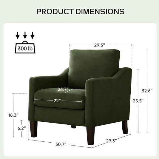 VKNOW Mid-Century Accent Chairs Set of 2, No Tools Assembly Required, Modern Upholstered Polyester Armchairs for Living Room & Bedroom, Comfortable Reading Chairs with Wood Legs, Green
