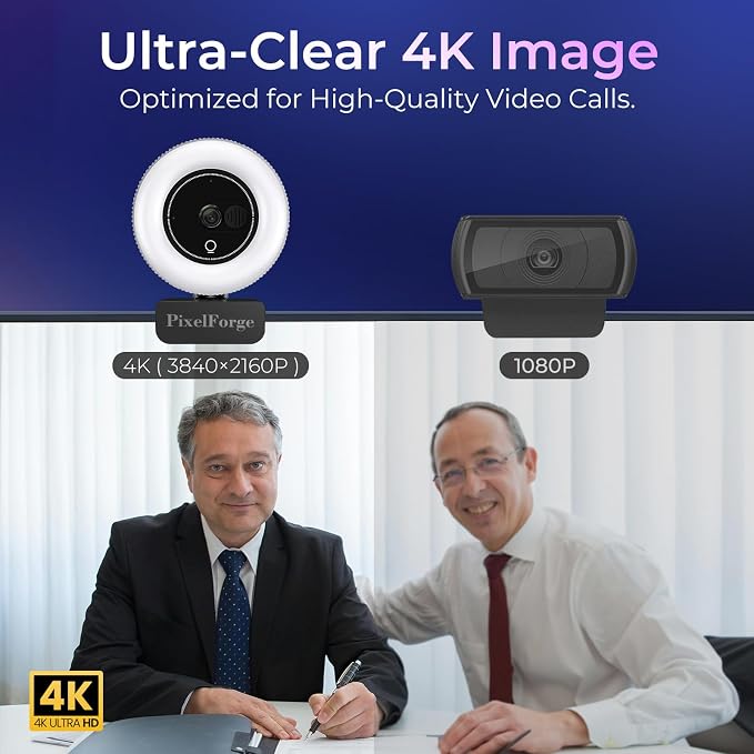 4K Webcam for PC with Microphone & Light & Privacy Cover, Web Camera for Desktop Computer/Laptop/Monitor/Mac, 4K UHD Sony Sensor, PDAF Auto Focus, Dual AI Noise-Cancelling Mics, USB Camera