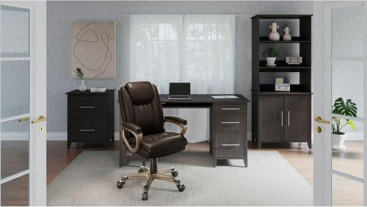 Realspace® Tresswell Bonded Leather High-Back Chair, Brown/Champagne
