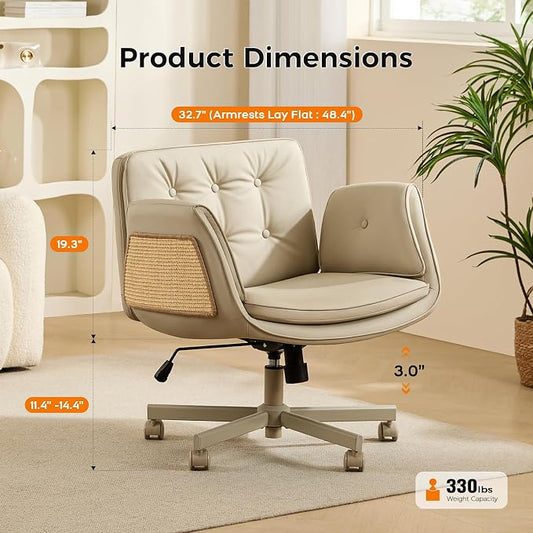 amseatec Criss Cross Chair with Natural Sisal Cat Scratch Pad, 5-Gear Adjustable Armrests, 360° Silent Casters,pet-Friendly Office, Gaming, Leisure, and Make up Vantiy Desk Chair(Cream)