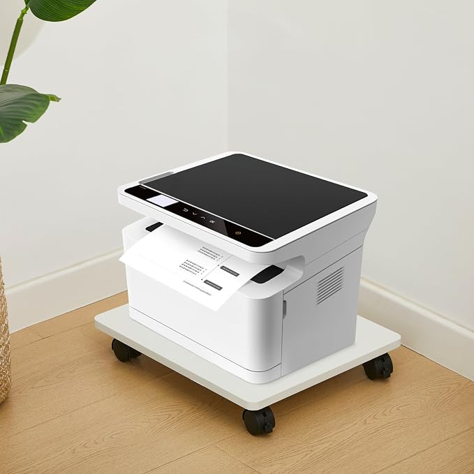 Beeveer 1 Pcs Office Under Desk Printer Stand with 4 Caster Wheels 13.8 x 11.8 Inches White Movable Printer Copier Shelf CPU Holder for Home Office Heavy Duty Storage Rack Scanner Fax Machine