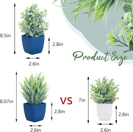 summer flower 2 Pack Fake Plants in Pot Small Artificial Eucalyptus Potted Plant Faux Rosemary in Pot Greenery for Home Decor Indoor Office Shelf Table Desk Bathroom Decoration (Blue-2)