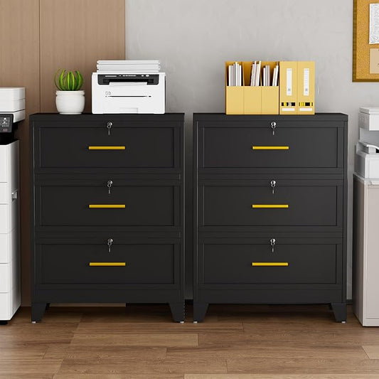 erosoei 3 Drawer File Cabinet with Lock, Metal Lateral File Cabinets for Home Office, Steel Wide Filing Organization Storage Cabinets, Home Office Furniture for Hanging Files Letter/Legal/F4/A4 Size.