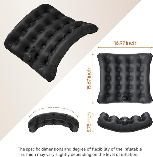 Lumbar Support Pillow, Inflatable Seat Cushion, Lightweight Car Back Cushion, Portable Chair Seat & Back Cushions for Office, Outdoor, Flight, Workplace, Black Stadium Cushions with TPU