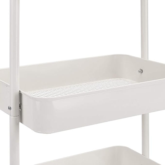 Basics 3-Tier Rolling Utility Cart, Storage Organizer, Lockable Wheels, Multifunctional Storage, Portable Mobile Shelving Unit, White