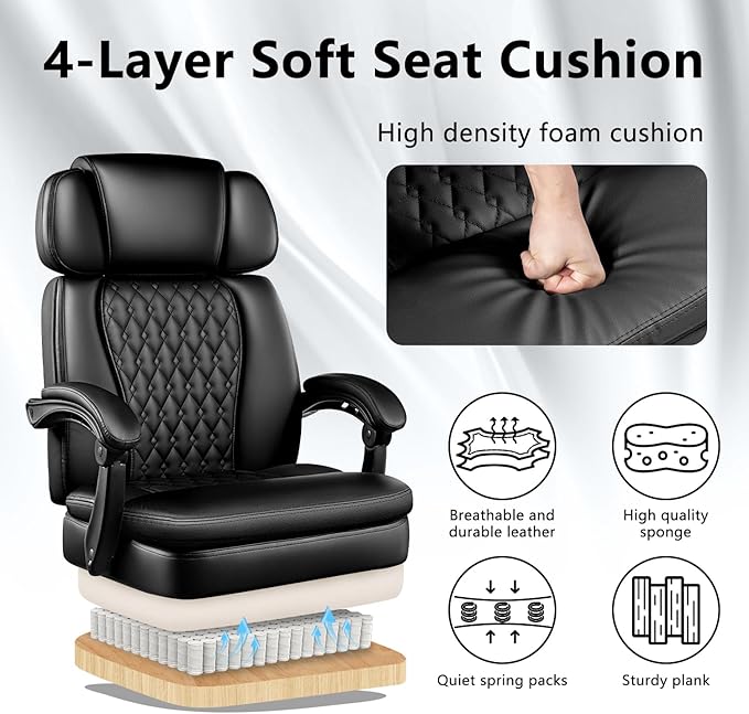 Office Chair with Foot Rest 400lbs, High Back Leather Office Chair Big and Tall, Heavy Duty Ergonomic Executive Desk Chair for Home Office, Black