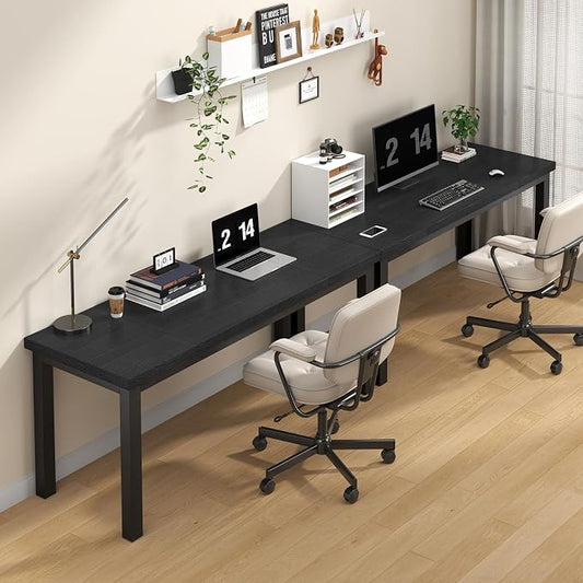55 Inch Computer Desk, Modern Table with Thick Tabletop, Small Gaming Desk with Adjustable Feet, Study Writing Table for Home Office Work, Black