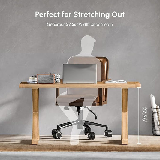homary 59.1" Solid Wood Executive Desk, Rustic Farmhouse Home Office Desk with X-Trestle Base, Compact Writing & Computer Table for Home Office or Study Room