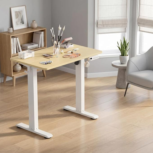 Claiks Electric Standing Desk, 35 x 20 Inch Small Height Adjustable Sit Stand Desk for Home Office, Computer Desk with Memory Presets, Cable Management & Headphone Hooks, 156 lbs Capacity, Nature